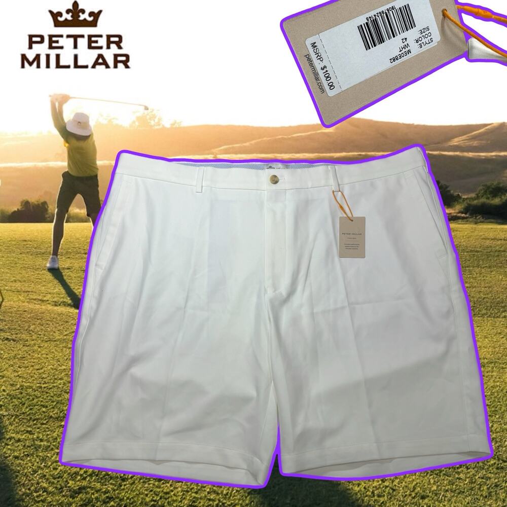 Peter Millar White Golf Shorts Size 42 New With Tags 100% Polyester MSRP $100